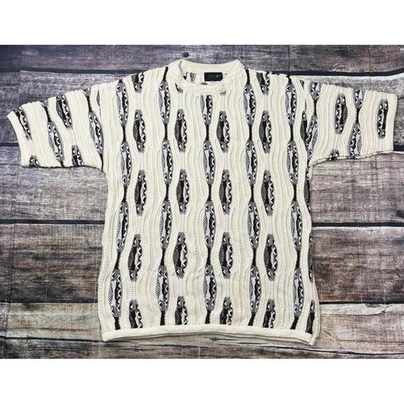 Coogi Sweater Mens 2XL Cotton 3D Knit Biggie Short Sleeve Ivory Pullover